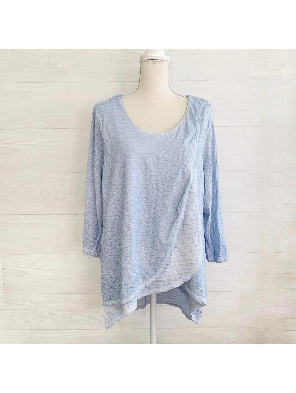 Soft Surroundings Blue Layered Asymmetrical Tunic Top 3/4 Sleeve XL